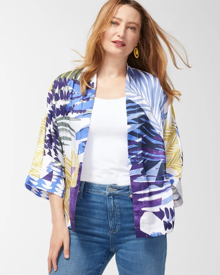 Chico039s Coastal Print Short Kimono Amparo Blue Women Tops