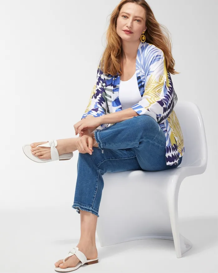 Chico039s Coastal Print Short Kimono Amparo Blue Women Tops