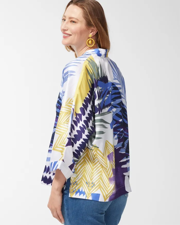 Chico039s Coastal Print Short Kimono Amparo Blue Women Tops