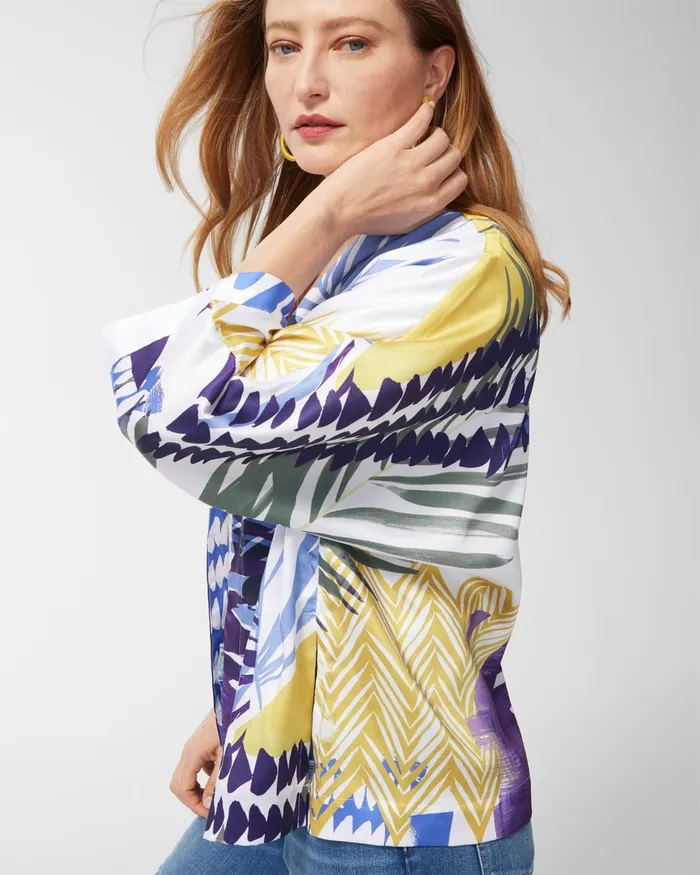 Chico039s Coastal Print Short Kimono Amparo Blue Women Tops