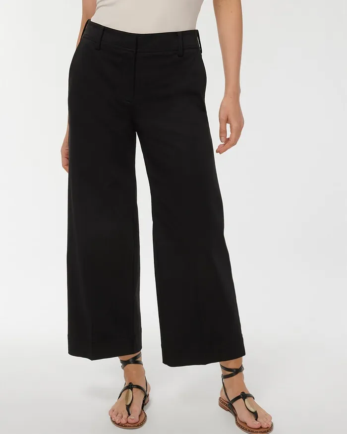 Chico039s Cotton Blend Wide Leg Crops Black Women Pants