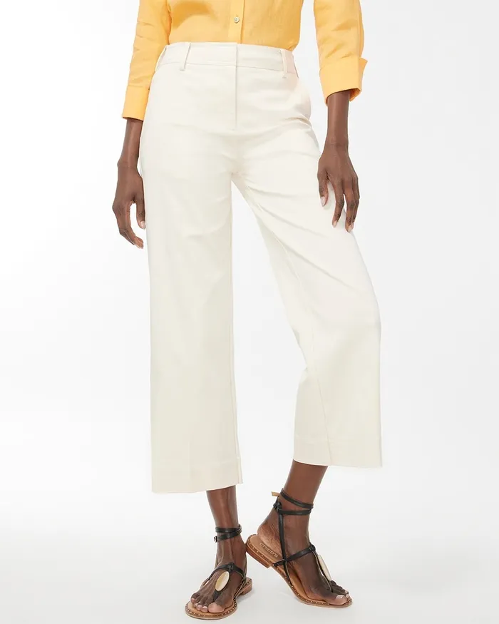 Chico039s Cotton Blend Wide Leg Crops Black Women Pants