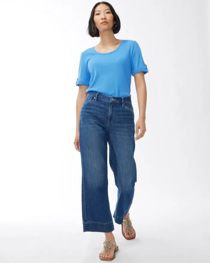 Chico039s Cuff Sleeve Everyday Tee Regatta Blue Women Tops