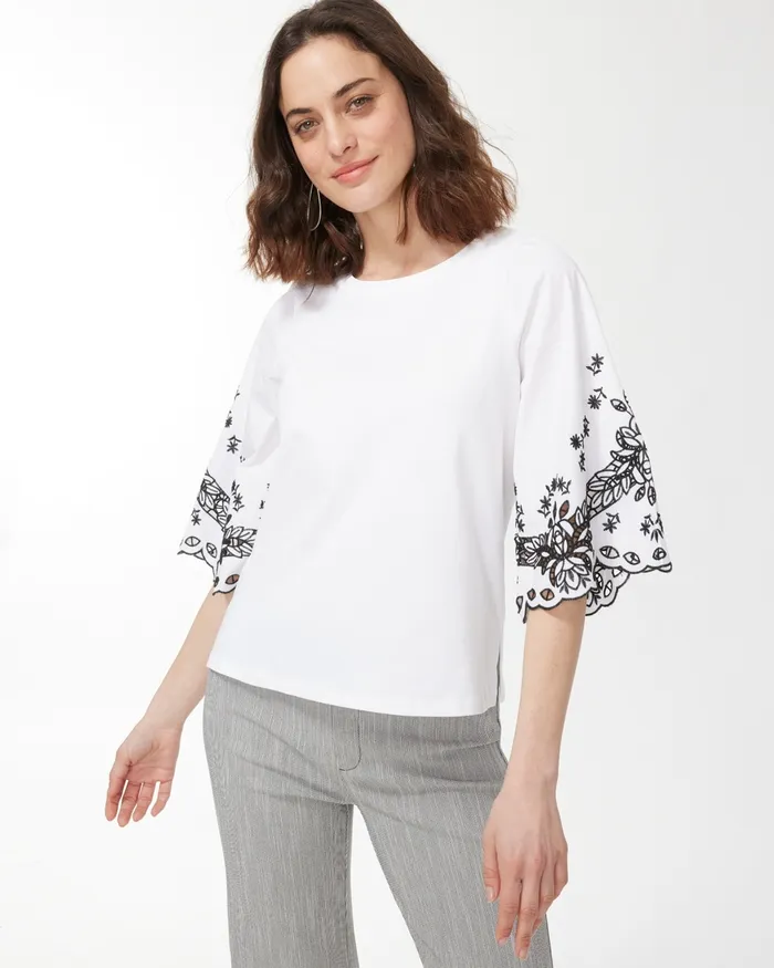 Chico039s Embellished Eyelet Sleeve Tee Alabaster Women Tees