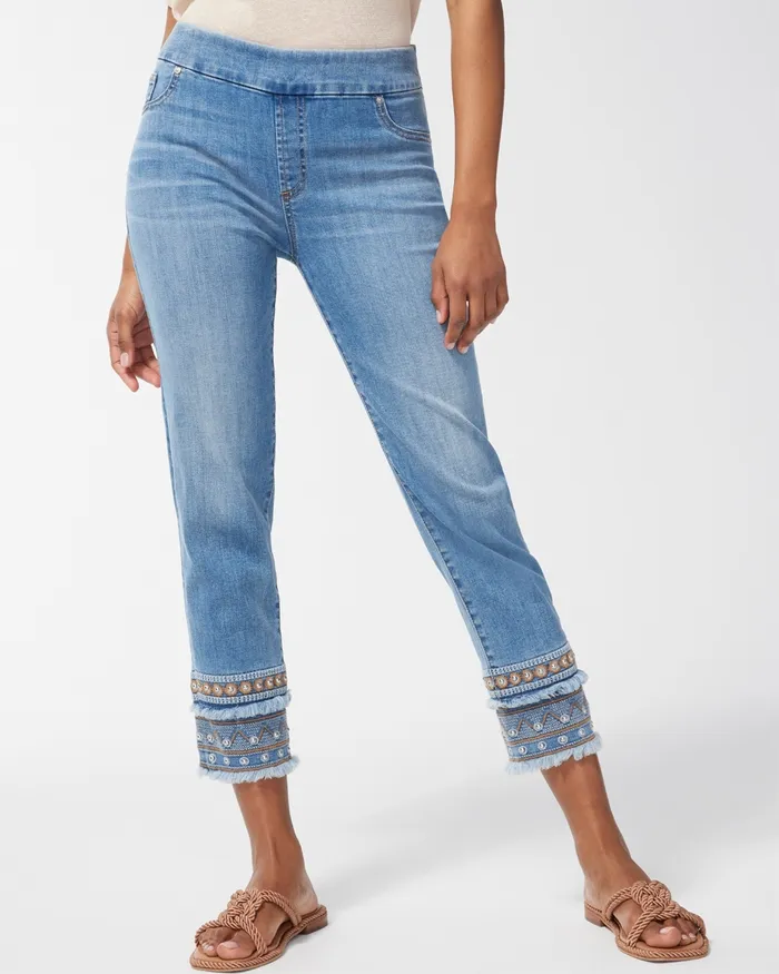 Chico039s Embellished PullOn Crops Darwin Indigo Women Jeans and Denim