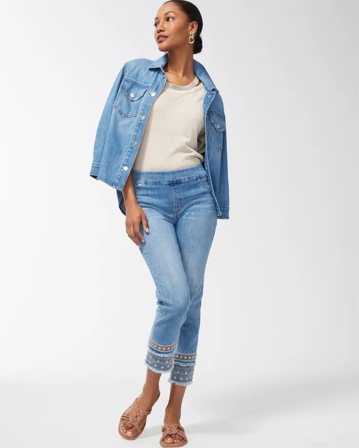 Chico039s Embellished PullOn Crops Darwin Indigo Women Jeans and Denim
