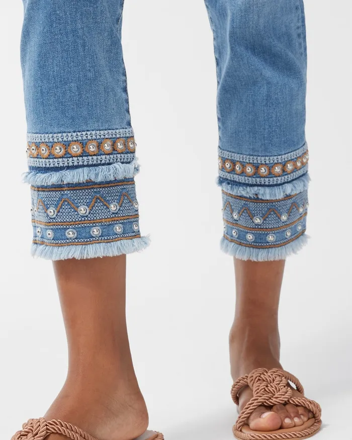Chico039s Embellished PullOn Crops Darwin Indigo Women Jeans and Denim
