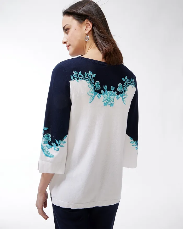 Chico039s Embroidered Pullover Kurta Classic Navy Women Sweaters