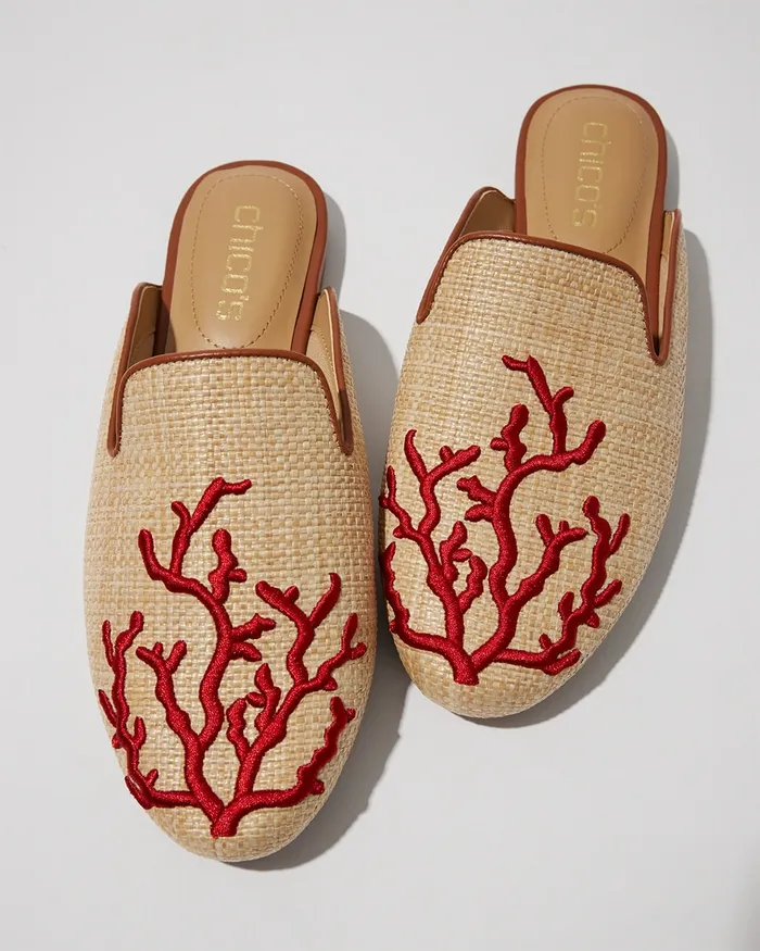 Chico039s Embroidered Raffia Mules Neutral Women Shoes