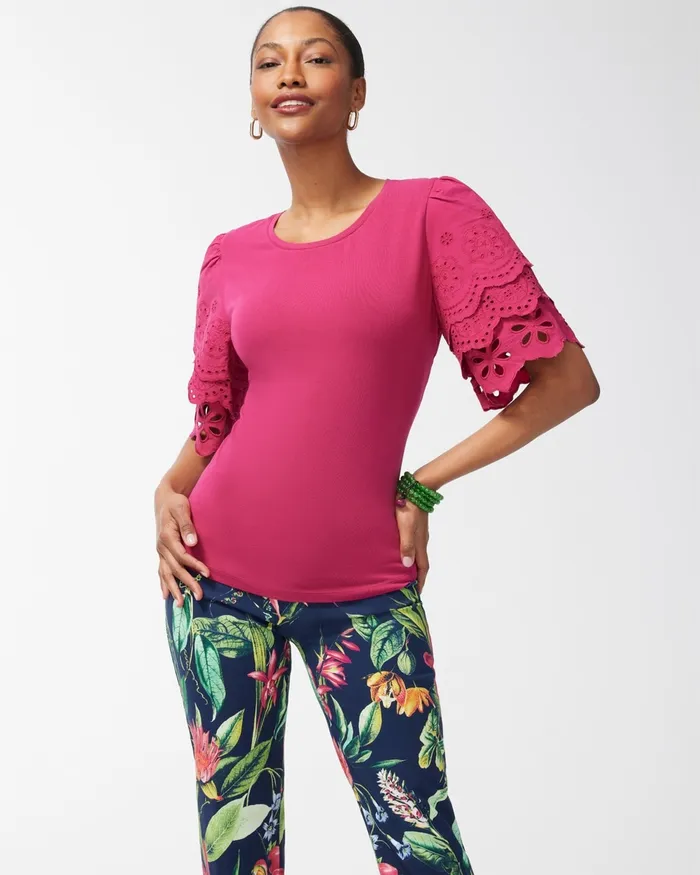 Chico039s Eyelet Tier Sleeve Top Botanic Berry Women Tops