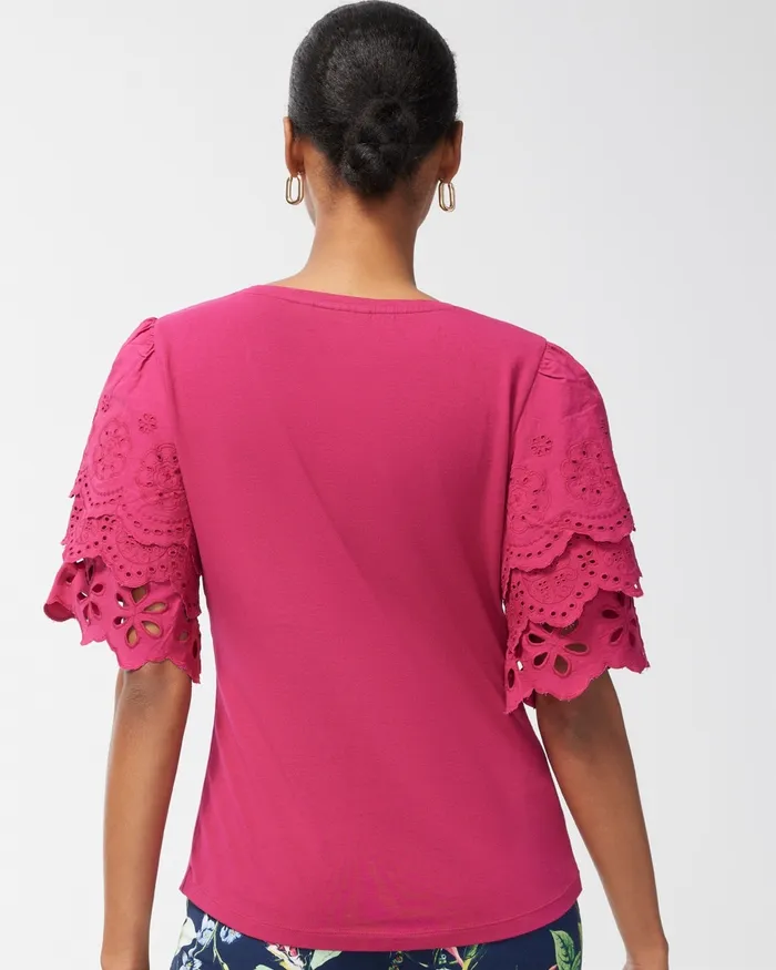Chico039s Eyelet Tier Sleeve Top Botanic Berry Women Tops