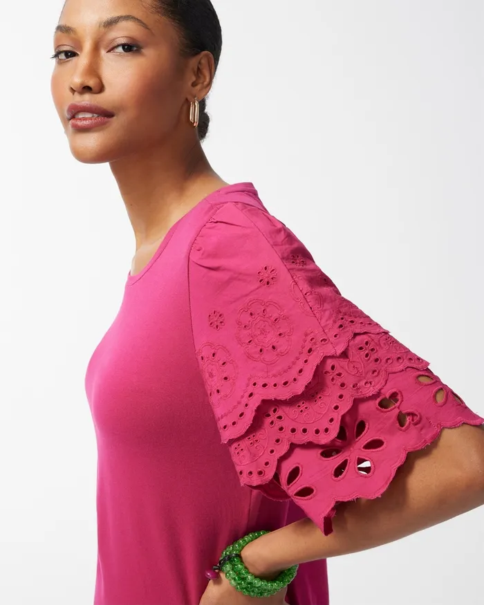 Chico039s Eyelet Tier Sleeve Top Botanic Berry Women Tops