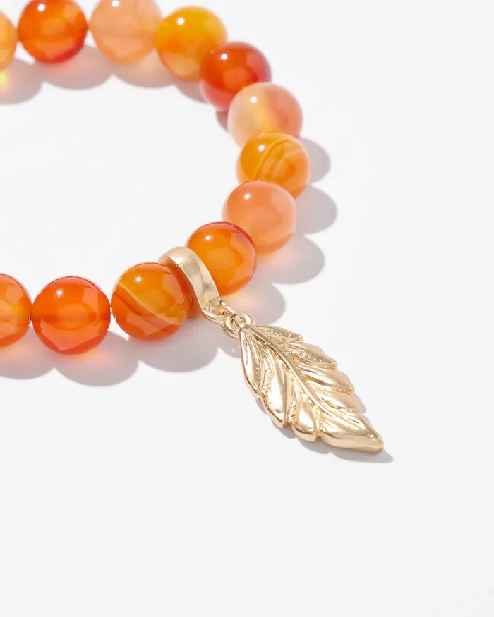 Chico039s Feather Dangle Stretch Bracelet Rust Red Women Bracelets