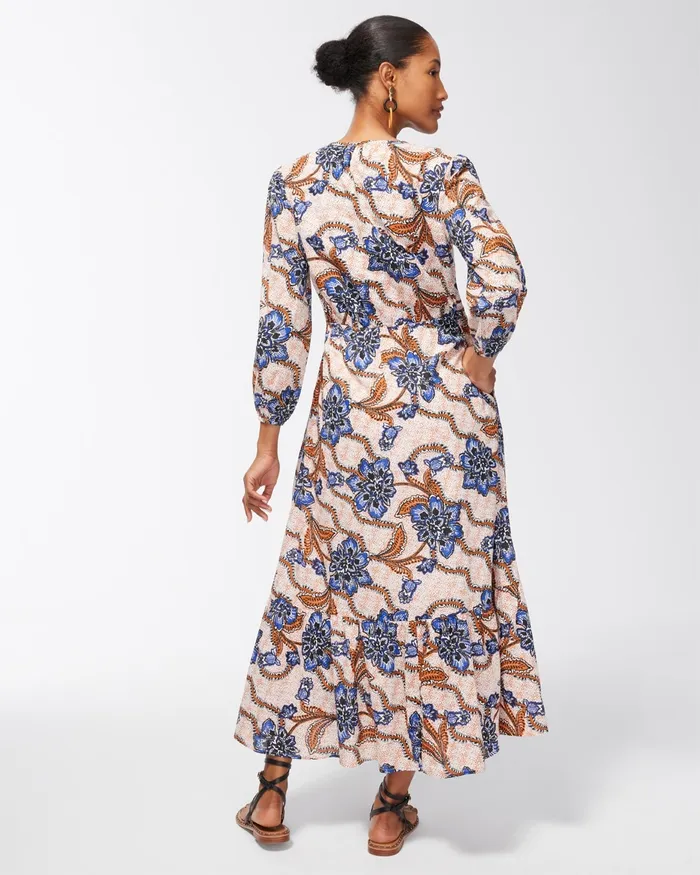 Chico039s Floral Tiered Maxi Dress Burnished Clay Women Dresses and Skirts