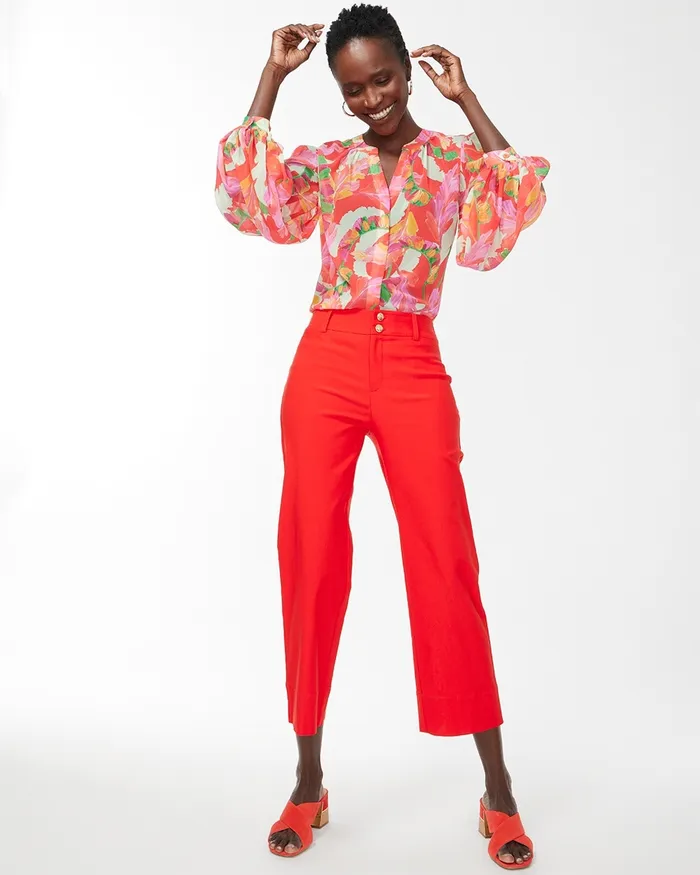 Chico039s Foliage Print Blouse Flame Scarlet Women Tops