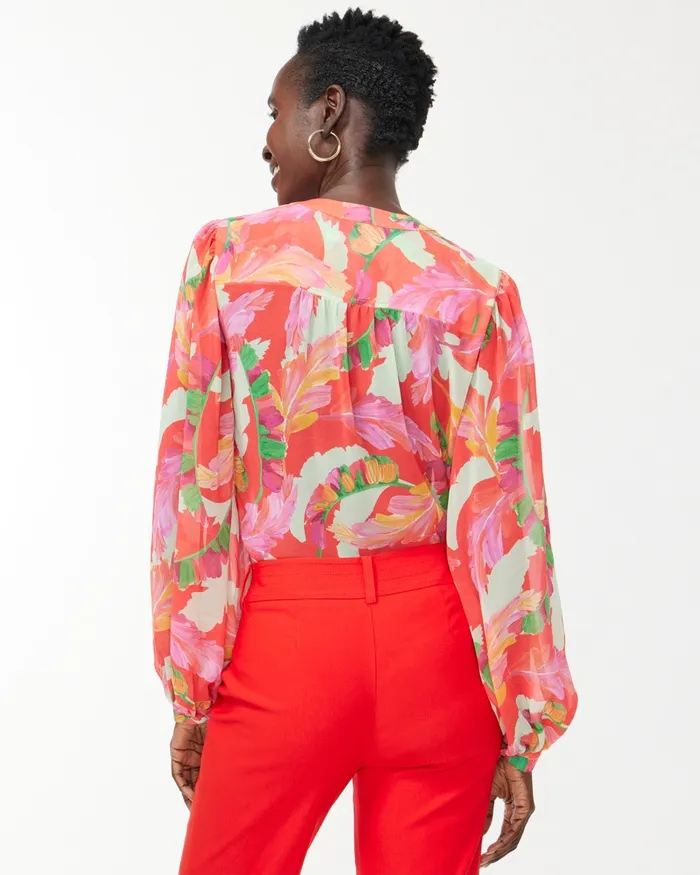 Chico039s Foliage Print Blouse Flame Scarlet Women Tops
