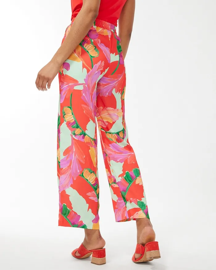 Chico039s Foliage Print Wide Leg Soft Crops Flame ScarletNatural Tan Women Matching Sets