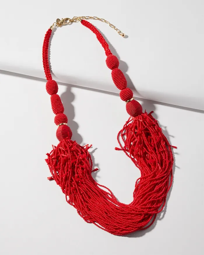 Chico039s Fringe Seed Bead Multistrand Necklace Red Women Necklaces
