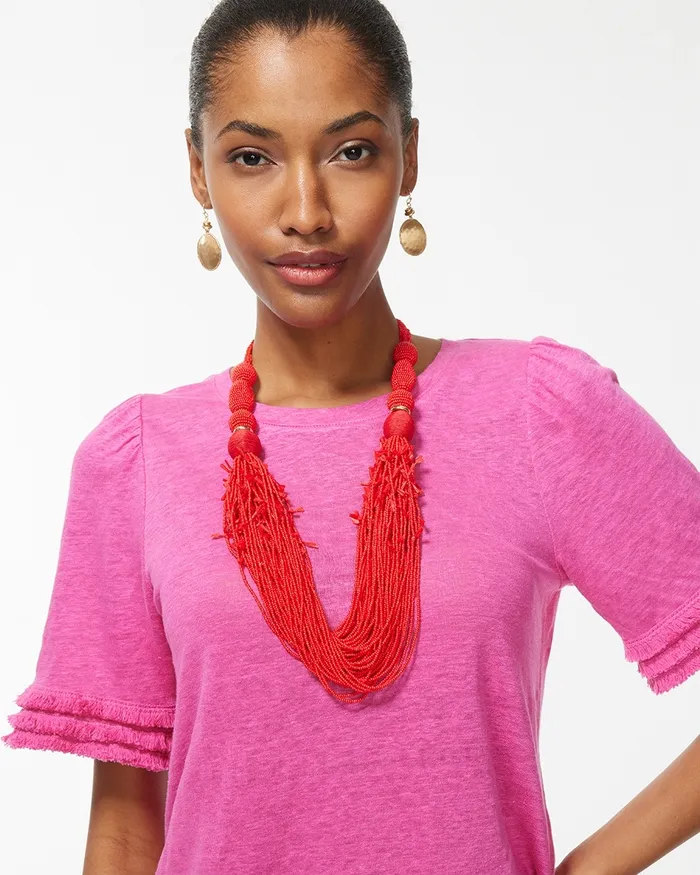 Chico039s Fringe Seed Bead Multistrand Necklace Red Women Necklaces