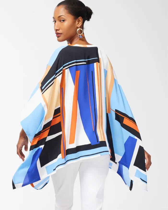 Chico039s Geometric Print Poncho Blue Grotto Women Tops