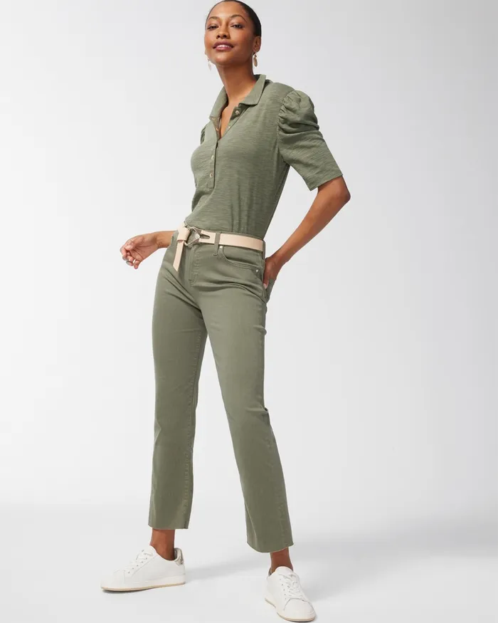 Chico039s Girlfriend Kick Flares Dark Moss Women Jeans and Denim