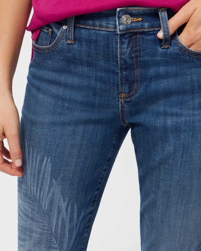 Chico039s Girlfriend Laser Palm Print Crops Costa Palm Indigo Women Jeans and Denim