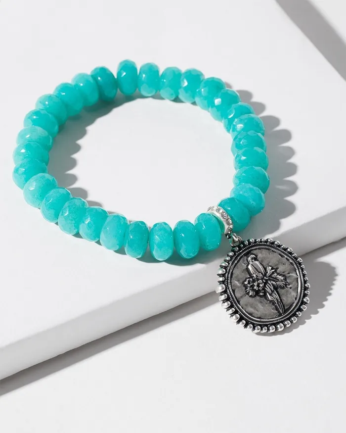 Chico039s Jade Drop Off Stretch Bracelet Blue Women Bracelets