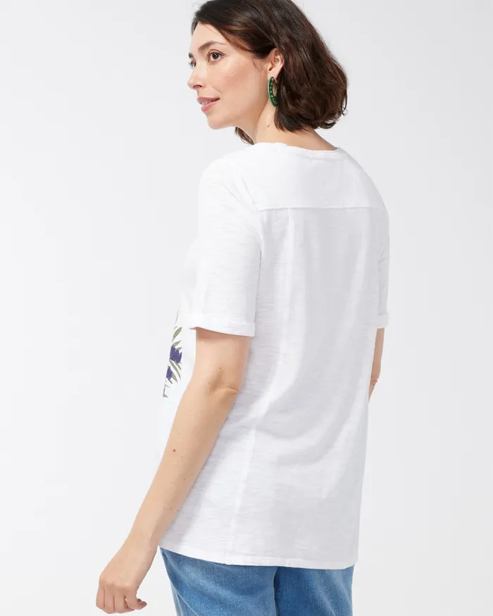 Chico039s Leaf Print Seamed Slub Tee Alabaster Women Tops
