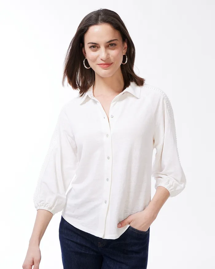 Chico039s LinenBlend Button Down Tee Alabaster Women Tees
