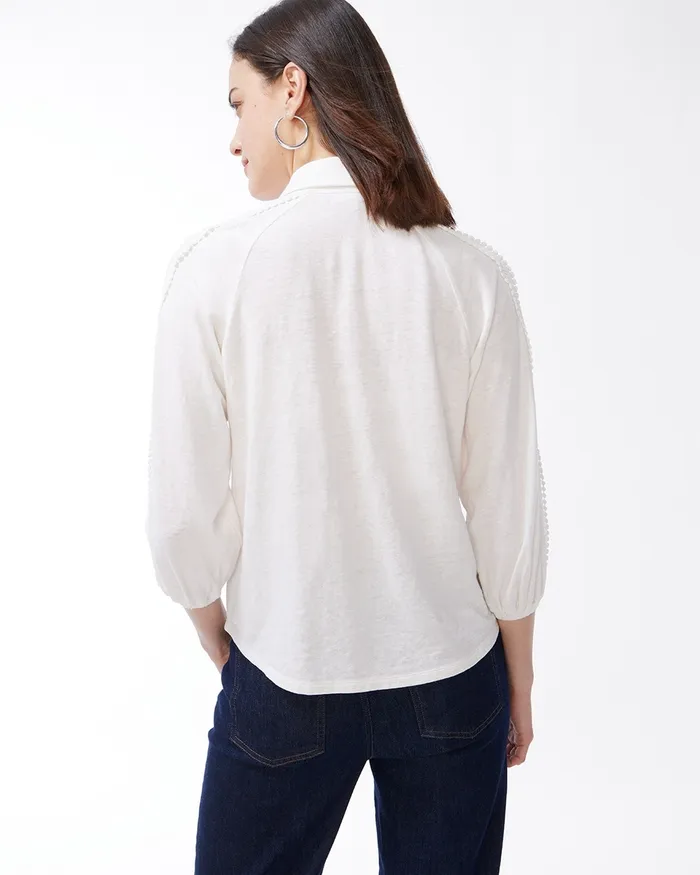 Chico039s LinenBlend Button Down Tee Alabaster Women Tees