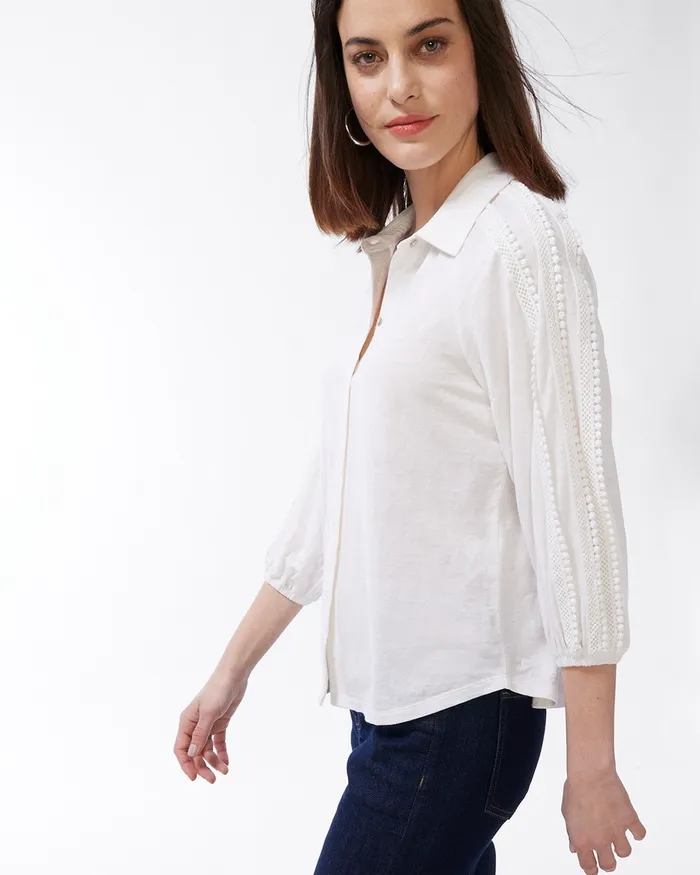 Chico039s LinenBlend Button Down Tee Alabaster Women Tees