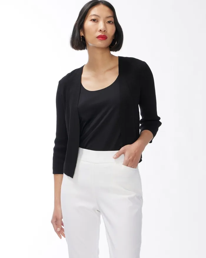 Chico039s LinenCotton Blend Ribbed Topper Black Women Sweaters