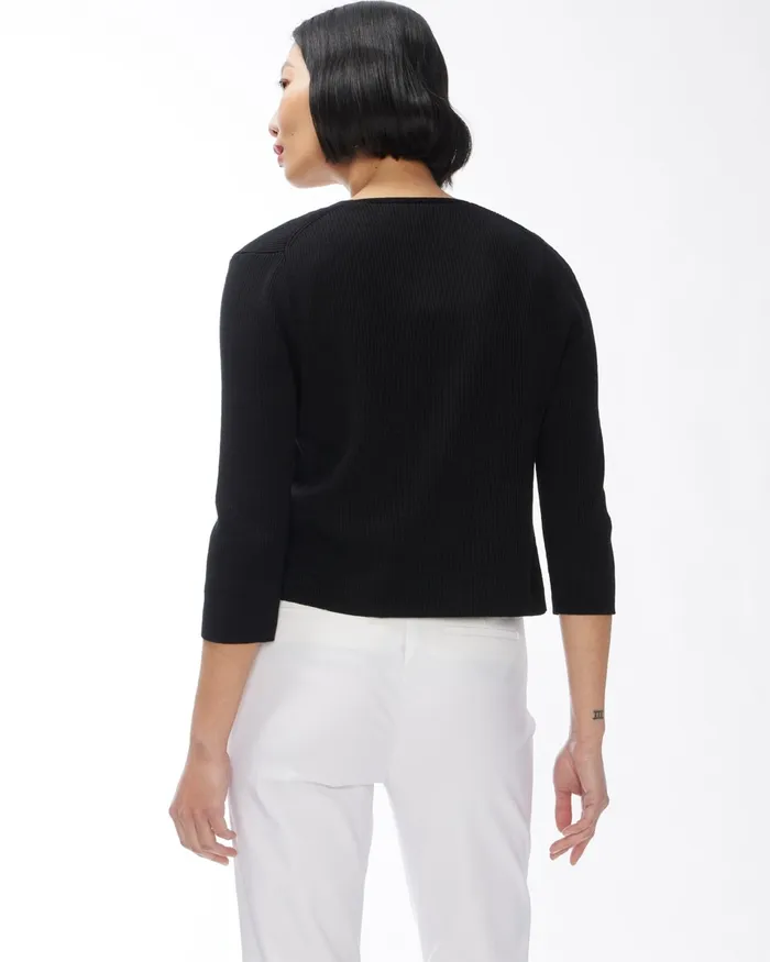 Chico039s LinenCotton Blend Ribbed Topper Black Women Sweaters