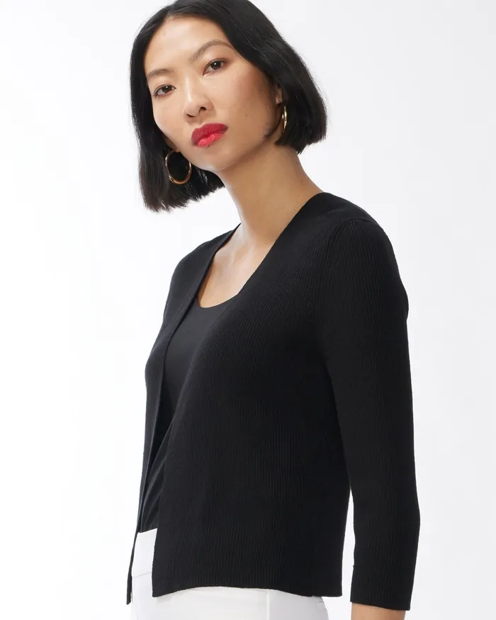 Chico039s LinenCotton Blend Ribbed Topper Black Women Sweaters