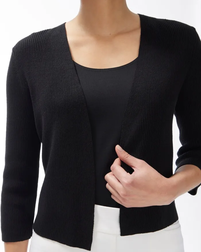 Chico039s LinenCotton Blend Ribbed Topper Black Women Sweaters
