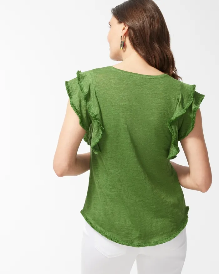 Chico039s Linen Flutter Sleeve Top Banana Leaf Women Tees