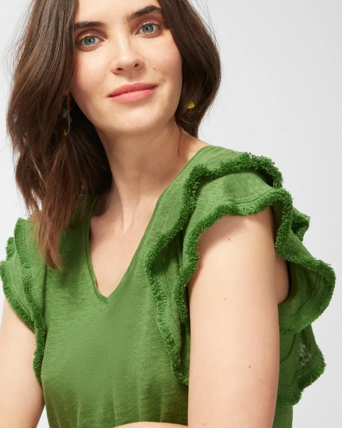 Chico039s Linen Flutter Sleeve Top Banana Leaf Women Tees