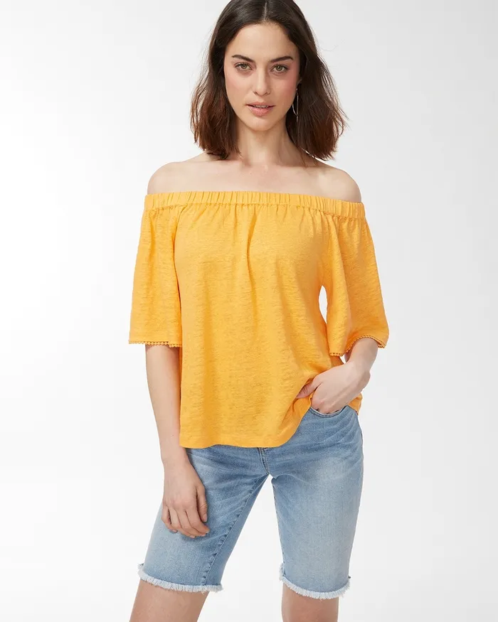 Chico039s Linen OffShoulder Top Mango Ice Women Tops