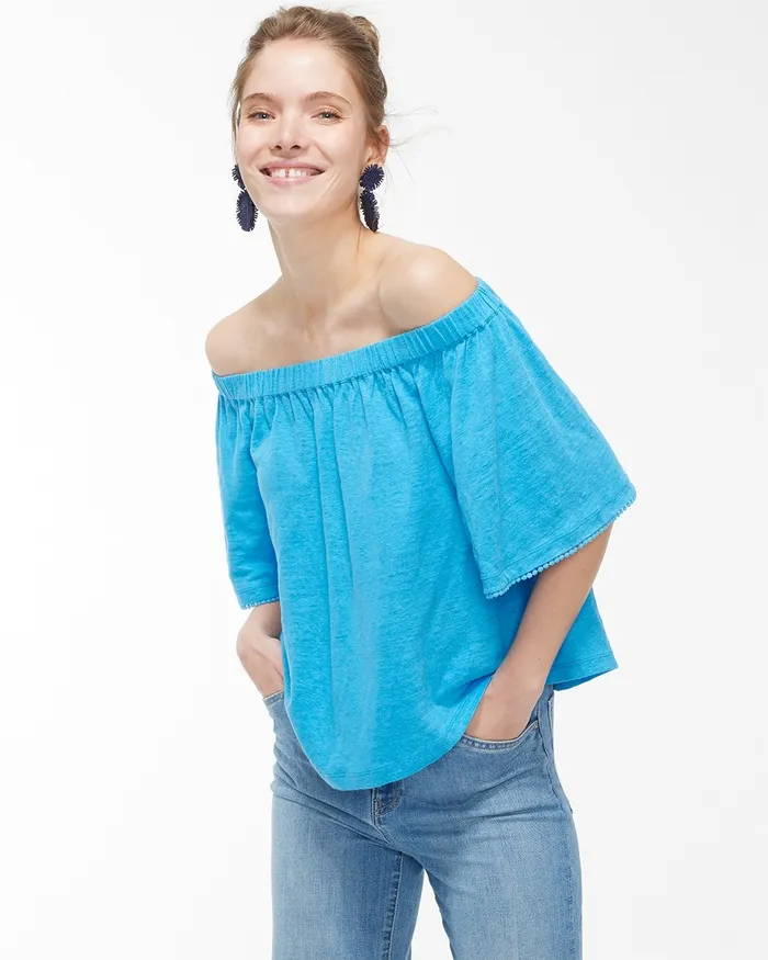 Chico039s Linen OffShoulder Top Mango Ice Women Tops