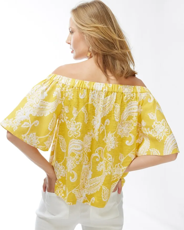 Chico039s Linen Paisley OffShoulder Tee Sol Yellow Women Tees