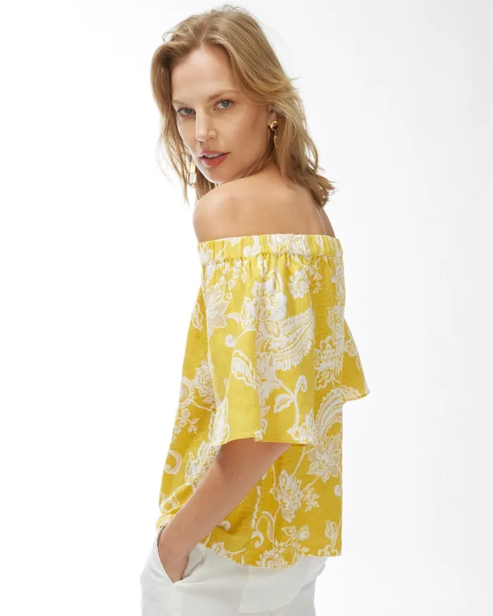 Chico039s Linen Paisley OffShoulder Tee Sol Yellow Women Tees