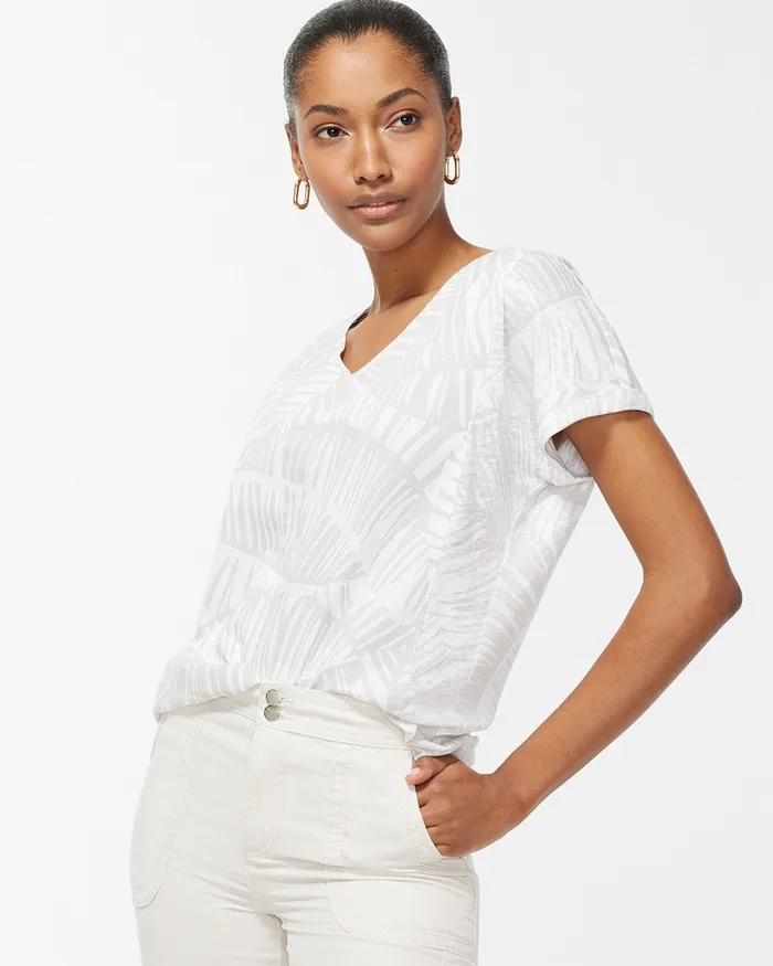 Chico039s Linen Palms Seamed Tee River Rock Women Tops