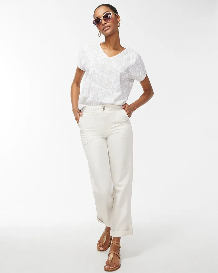 Chico039s Linen Palms Seamed Tee River Rock Women Tops