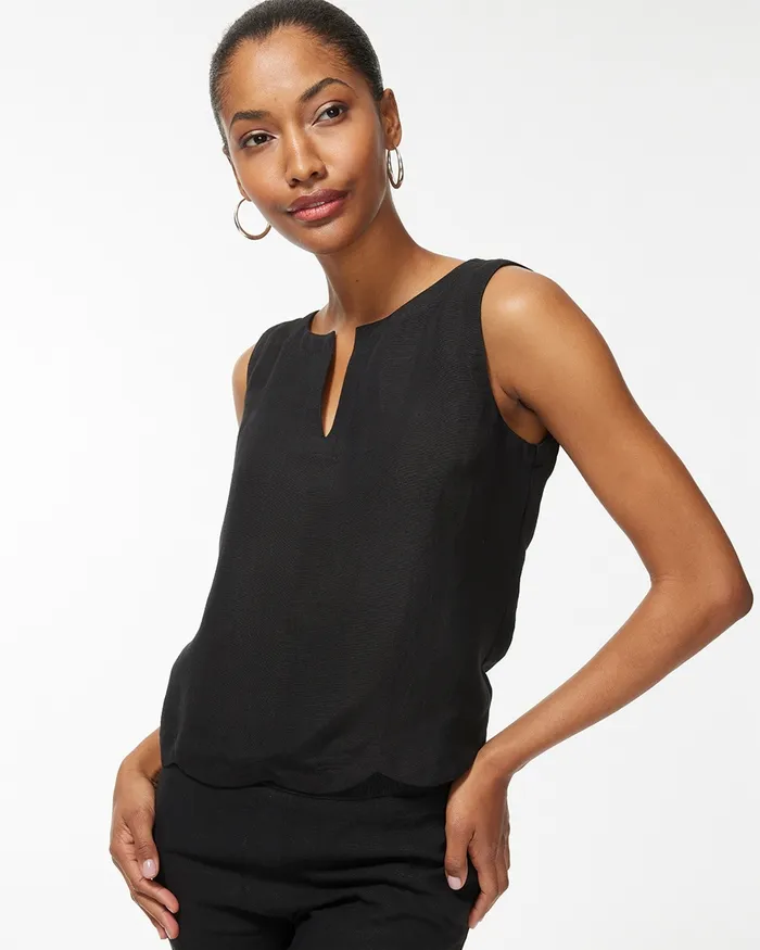 Chico039s Linen Scallop Hem Tank Black Women Tops