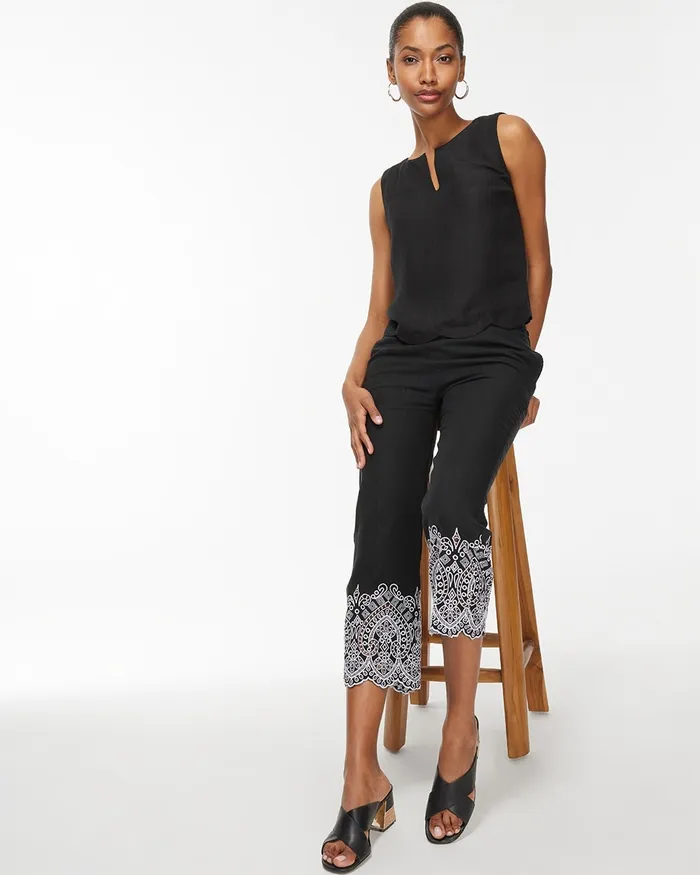 Chico039s Linen Scallop Hem Tank Black Women Tops
