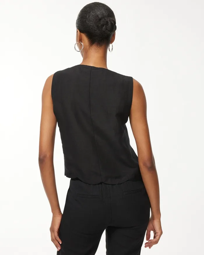 Chico039s Linen Scallop Hem Tank Black Women Tops