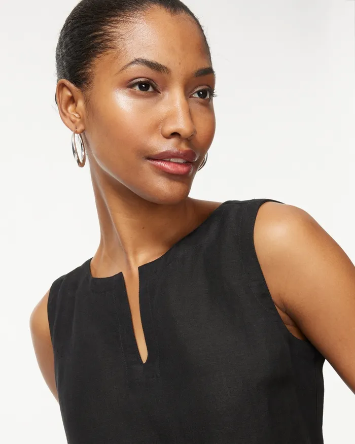 Chico039s Linen Scallop Hem Tank Black Women Tops