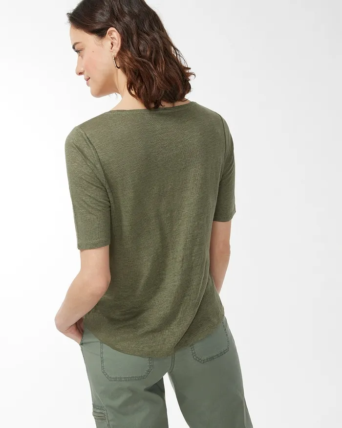 Chico039s Linen Sequin Parrot Tee Dark Moss Women Tees