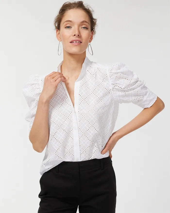 Chico039s Mixed Eyelet Shirt Alabaster Women Tops