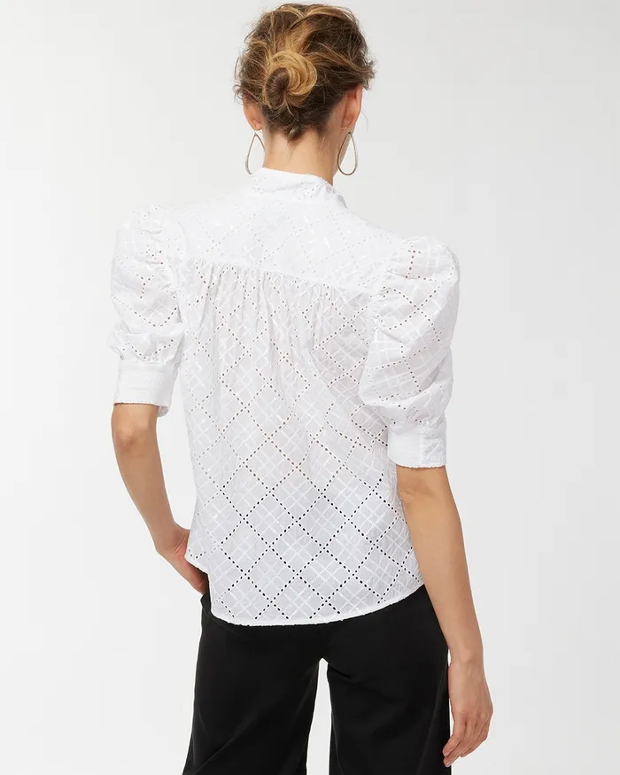 Chico039s Mixed Eyelet Shirt Alabaster Women Tops